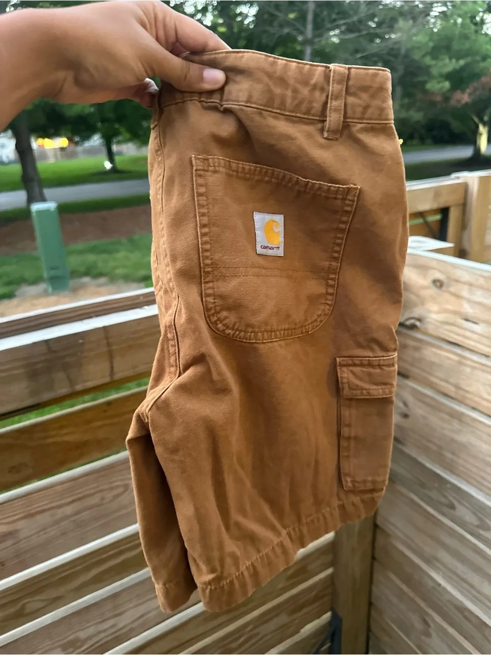 Carhartt Tan Work Shorts with Back Patch Pockets